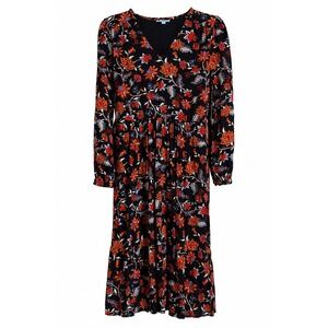 NWT Draper James Floral Midi Dress Small Navy V-Neck Long Sleeve Lined MSRP $70